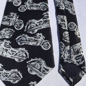 Vtg Beverly Hills Polo Club Men's Biker Motorcycle Novelty Neck Tie Black White